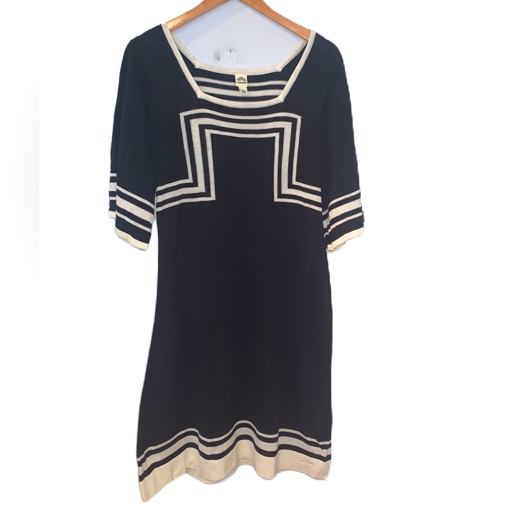 Sangria Black & Ivory Sweater Knit Midi Dress Size Large